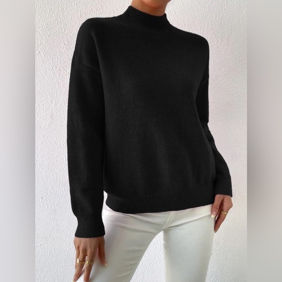 Mock Neck Drop Shoulder Sweater - Picture 6 of 7